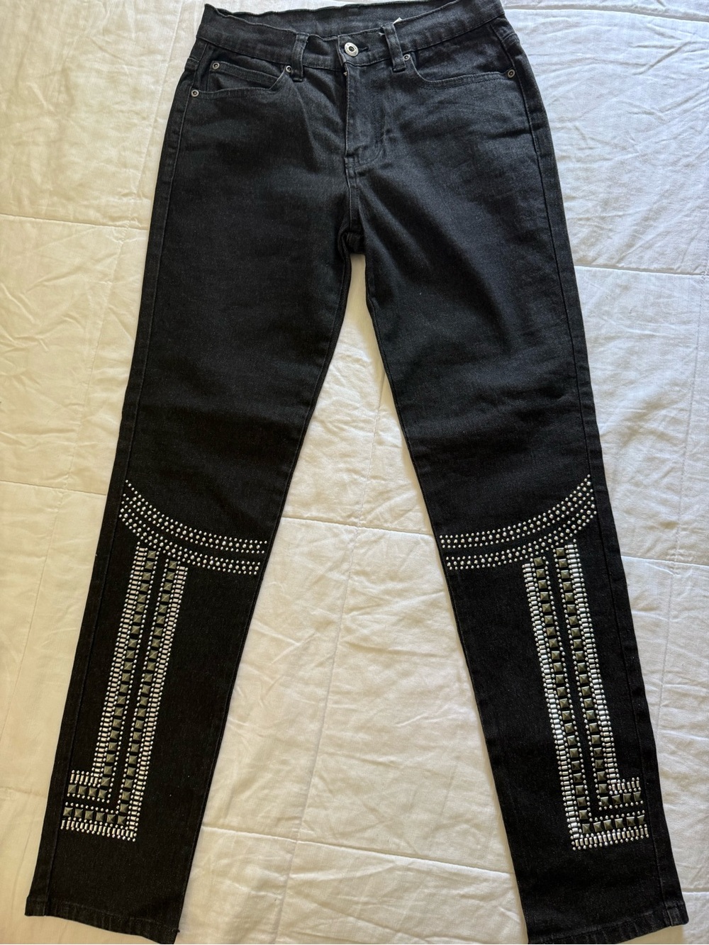 Diane Gilman Black Skinny Jeans with Silver Stud Embellishment